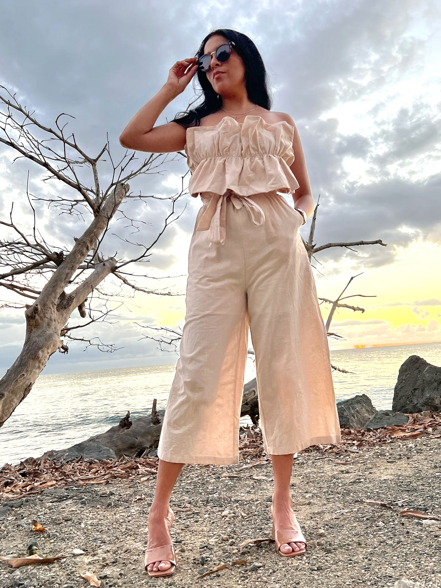 Beige Ruffled Jumpsuit